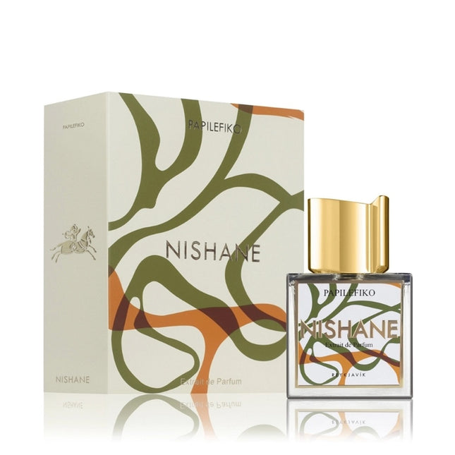 Nishane perfume bottle and packaging with decorative design on a white background